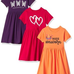 Girls Printed Cotton Casual Knee-Length Dress(Pack of 3)