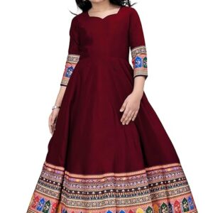 Girls Maxi Length Flared Ethnic Dress | Long Fit and Flare Dress for Kids