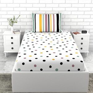 Cotton Feel Glace Cotton Elastic Fitted Printed King Size Double Bed Bedsheet with 2 Pillow Coverm Fits Upto 8 inches Mattress,Size- 72x78x10 Inches,Beige