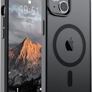 Shockproof Superior Drop Protection Cover Scratch Resistant Case Premium Armor Magsafe Designed Shield Strong Megnetic Adsorption with Polycarbonate Protection for iPhone 14/13 [Matte Black]