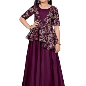 Girls Taffeta Maxi Length Foil Printed Dresses