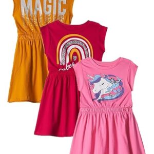 Girls Cotton Printed Casual Knee-Length Dress(Pack of 3)