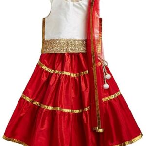 Girls Gota Lace Tiered Readymade Lehenga Choli and Dupatta Set | Traditional Ethnic Wear Clothing Set for Festival Occasions