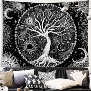Tree of Life Tapestry Black and White Tapestry Galaxy Space Black Aesthetic Wall Art Bed Cover Wall Hanging for Bedroom (50?60 Inches)