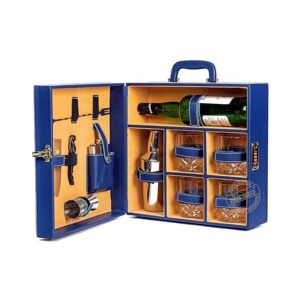 Faux Leather Portable Bar Set | Portable Bar Set | Bar Tool Set | Bartender Kit | Blue 4 Glass | Cocktail Shaker | Barset for Picnic | Gifting | Gifting for Men