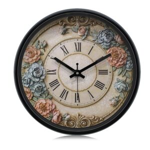 12-inch Plastic & Glass Analog Wall Clock - Victorian Bliss(Silent Movement), Black