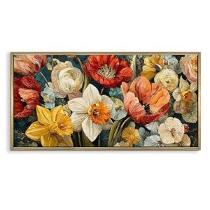 nspired Large Canvas Art for Living Room ? Daffodils and Poppies in a Vase, Vibrant Floral Colors with Bold Brushstrokes, Golden Framed Canvas Prints, Size 2 Ft x 4 Ft. (A)