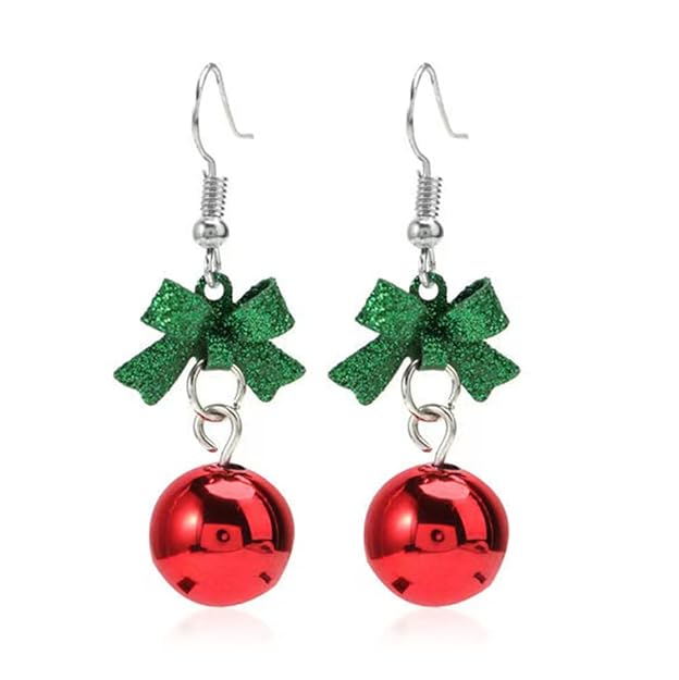 Christmas Dangle Earrings for Women Creative Red Green Ball Earrings for Women Christmas Jingle Bow Earrings Christmas Jewelry Gift