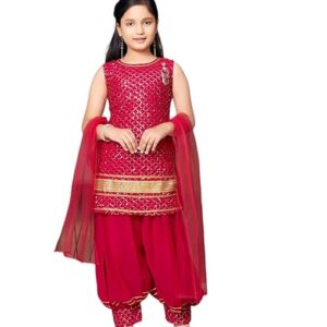 Girls Ethnic Wear Black Colour Sequin Embroidery/Lace Work Georgette Kurti Patiala Set With Dupatta