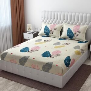 A QUALITY LINEN BRAND 100% Cotton Bedsheet for Single Bed, 1 Single Bedsheet with 1 Pillow Cover | 144 TC Single Bedsheet Cotton, Lemon Drops with Black Dots
