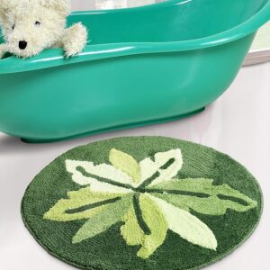 Soft Cotton Anti-Skid Round Leaf Design Bathmat | Washable, Non-Slip & Quick-Drying Mats for Home/Kitchen | Soft & Super Absorbent Mats for Shower (Green, 60x60 CM)