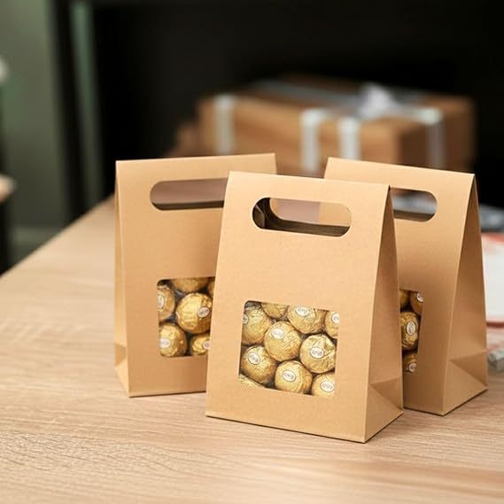 30 Pcs Brown Window Folding Paper Gift Boxes for Diwali & Deepawali, Festive Gifting, Wedding Return Gifts, Shagun Packing, Dry Fruits, Chocolates, Sweets & Party Favor Packaging (Brown) (Pack of 30)