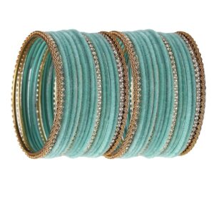 Gold-Plated Matte Finish Velvet White American Diamonds Studded Bangles Set Of 36 For Girls and Women