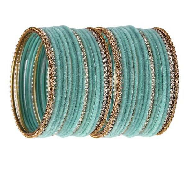 Gold-Plated Matte Finish Velvet White American Diamonds Studded Bangles Set Of 36 For Girls and Women
