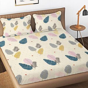 Cotton Double Bedsheet with 2 King Size Pillow Covers Soft Wrinkle Free Brethable Easy Care (90X90 Inches, 7 x 7.5 Feet Cream