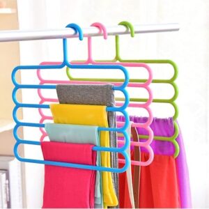 5 Layer Pants Clothes Hanger Wardrobe Storage Organizer Rack (Set of 3), 33L X 1B X 32H Cm (Assorted Colour)