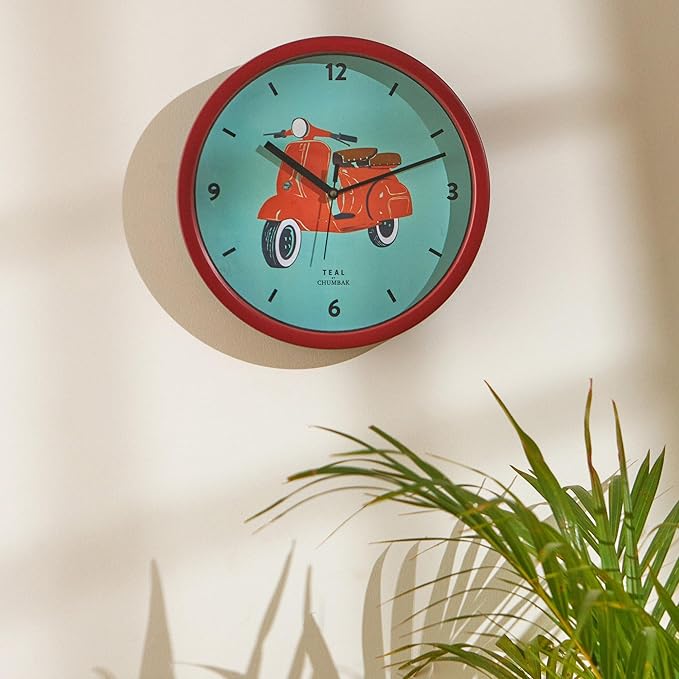 Scooting Around Analog Wall Clock | 11 inch | Home Decor| Silent Sweep Movement | Mineral Glass | Matte Rim | Perfect for Gifting, Blue