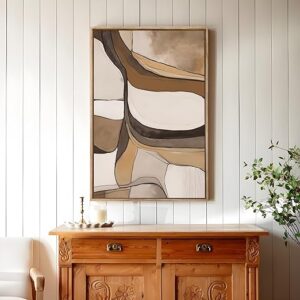 Large Canvas Painting Panel Framed Wall Art Print Modern Abstract Framed Luxury Paintings for Home Decoration, Living room, Bedroom and Office D?cor (Beige, 23x35 Inch)