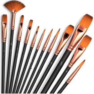 Painting Brushes Set of 12 Professional Round Pointed Tip Nylon Hair Artist Acrylic Paint Brush for Acrylic/Watercolor/Oil Painting(N)