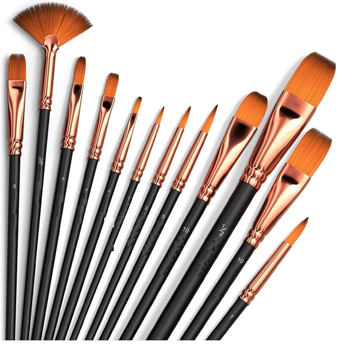 Painting Brushes Set of 12 Professional Round Pointed Tip Nylon Hair Artist Acrylic Paint Brush for Acrylic/Watercolor/Oil Painting(N)
