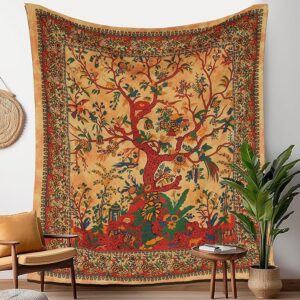 Trade Wall Hanging Tapestry for Bedroom Tree of Life Cotton Bedspread Bedsheet Indian Hippie Living Room Wall Decor - Yellow - 50x60 Inches