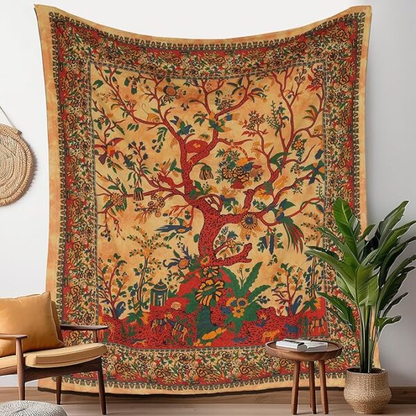 Trade Wall Hanging Tapestry for Bedroom Tree of Life Cotton Bedspread Bedsheet Indian Hippie Living Room Wall Decor - Yellow - 50x60 Inches