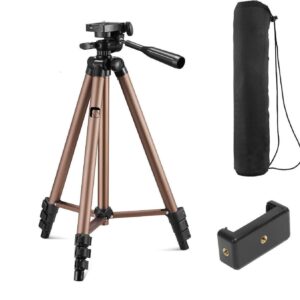 Aluminum Tripod (133CM), Universal Lightweight Tripod with Mobile Phone Holder Mount & Carry Bag for All Smart Phones, Gopro, Cameras