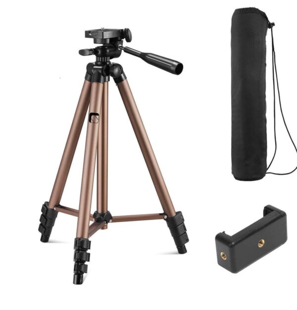Aluminum Tripod (133CM), Universal Lightweight Tripod with Mobile Phone Holder Mount & Carry Bag for All Smart Phones, Gopro, Cameras