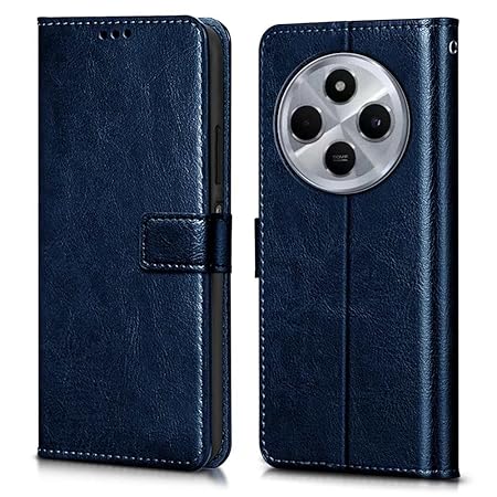 Proof Flip Cover Back Case Cover for Redmi A4 5G | Poco C75 5G | 14C 5G | Poco M7 (Flexible | Leather Finish | Card Pockets Wallet & Stand | Blue)