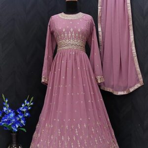 Georgette Embroidered Semi-Stitched Gown for Women