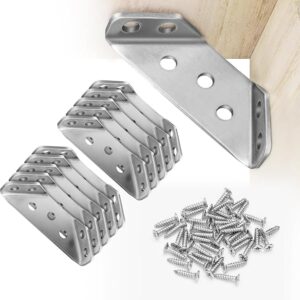 10PCS Corner Connectors, Stainless Steel Universal Corner Braces, Premium Angle Corner Brackets with Screws, Furniture Triangle Support for Wood Shelf, Cabinets, Tables, Chairs.