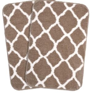 Soft Anti Slip Microfiber Geometric Bathmats | Bath Mat with Rubber Bottom | Soft & Super Water Absorbent Mats for Shower | Quick-Drying Mats for Kitchen Bathroom| Set of 2 (40x60cm, Beige)