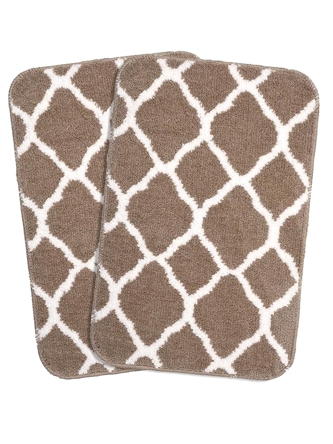 Soft Anti Slip Microfiber Geometric Bathmats | Bath Mat with Rubber Bottom | Soft & Super Water Absorbent Mats for Shower | Quick-Drying Mats for Kitchen Bathroom| Set of 2 (40x60cm, Beige)