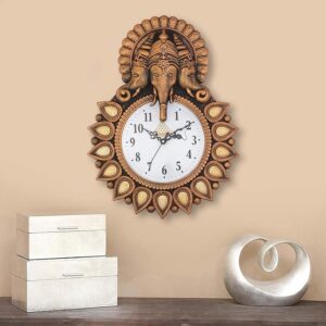 Plastic Designer Stones Ganesha Wall Clock for Home and Office D?cor, Living Room, Bedroom (Copper, 12 Inch) Analog