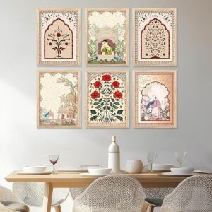 Premium Digital Madhubani Paintings with Frame for Home Decoration - Pichwai Decor Painting for Living Room Bedroom Office Room Decor - Painting for Wall Decoration - Pack of 6 (Combo07)