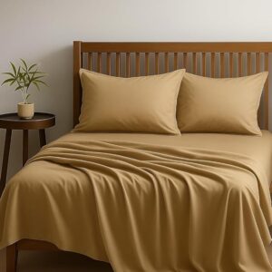 Cotton Feel Glace Cotton Elastic Fitted Printed King Size Double Bed Bedsheet with 2 Pillow Coverm Fits Upto 10 to 12 inches Mattress,Size- 72x78x14 Inches,Brown Zigzag