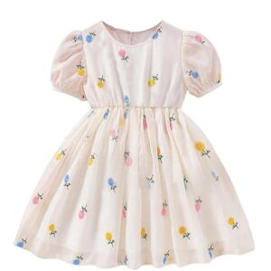 Swiss Dot Floral Print Dress Sleeve Less Round Neck Elastic Waist Dress for Girls(KD-399)