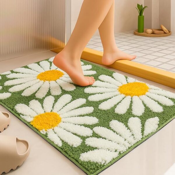 Flower Super Soft (40x60 cm) Microfiber 2000 GSM Bath Mat Super Absorbent Anti-Skid Door Mats for Home/Bathroom/Bedroom/Kitchen/Floor Mat (Green) Pack of 1