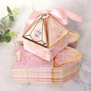 20 Pcs Small Diamond Shape Folding Gift Boxes | Gifting & Gifts for Diwali, Deepawali, Wedding, Baby Shower, Pooja, Birthday | Empty Box, Chocolate & Dry Fruit Packaging (Pink, With Ribbon)