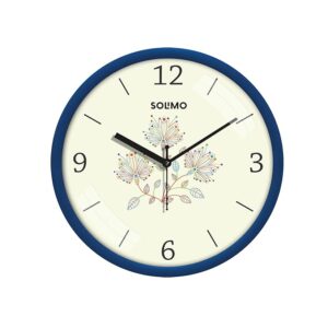 Plastic 11-Inch Classic & Modern and Stylish Flower Print Silent Movement Analog Wall Clock - Turquoise Blue