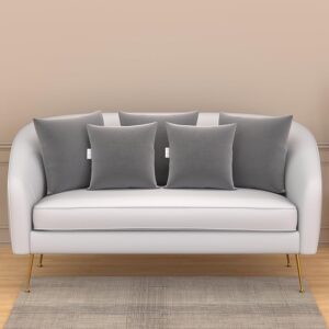 Microfibre Cushion for Sofa | Set of 5 Soft & Fluffy Square Sofa Cushions | Decorative Sofa Pillows for Bed, Chair, Car & Living Room | Velvet Cover | Grey | 18 x 18 Inch