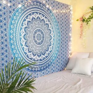 Cotton Mandala Ombre Tapestry Wall Hanging Bedsheet (Blue, Twin , 84x54 Inches)