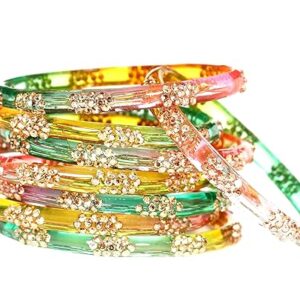 Crystal Bangles for Women/Raindrop Kada Set/Multicolor glossy finished bangles Kadas with Silver stonework bangles for women & girls(8Pcs)(SKU265)