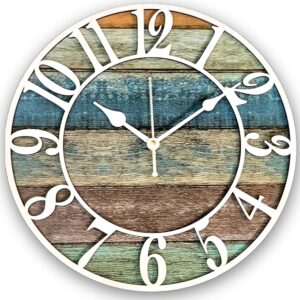 Antique Geometric Design Handmade Wood Analog Wall Clock, Big Size Modern Wall Clock for Home Decor (Black, and Yellow) Dia 30 Cm X 30 Cm, MBCL09 (09)
