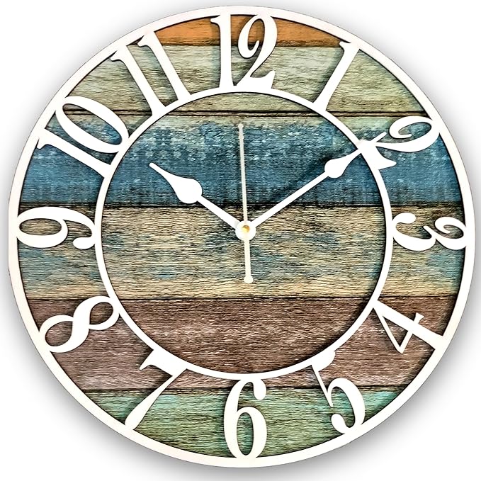 Antique Geometric Design Handmade Wood Analog Wall Clock, Big Size Modern Wall Clock for Home Decor (Black, and Yellow) Dia 30 Cm X 30 Cm, MBCL09 (09)
