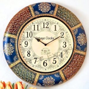 Clock Large Hand-Painted Varli Design Abstract Wall Clock (Multicolour)