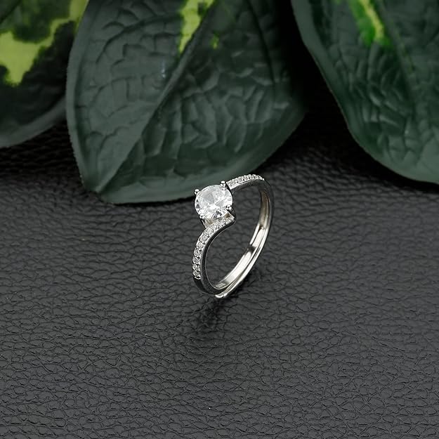 925 Silver Zircon Stone Ring, Adjustable Gifts for Girlfriend, Gifts for Women & Girls| With Certificate of Authenticity and 925 Stamp