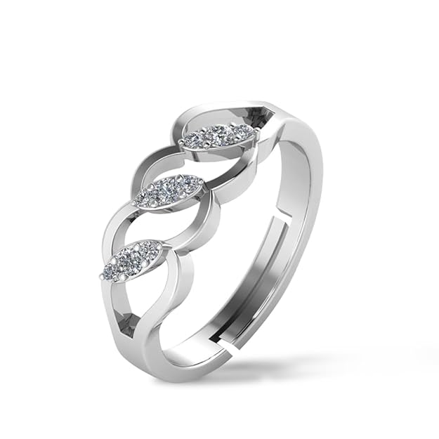 Pure 925 Sterling Silver Ring Rhodium Plated Minimal Jewelry Hallmark with Size Adjustable Birthday Anniversary Gift for Women and Girls Rings CZ AAA+ Diamond(Variation-R-002)