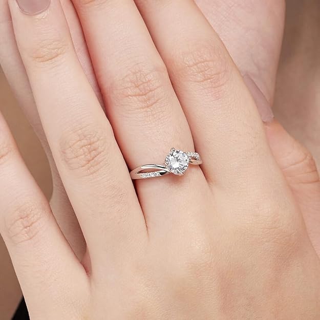 925 Sterling Silver Gorgeous Cubic Zirconia CZ Circular Solitaire Rhodium Plated Adjustable Ring | Gift for Women & Girls | With Certificate of Authenticity & 925 Hallmark