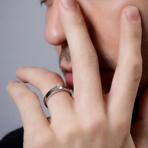 Pure 925 Sterling Silver Ring Rhodium Plated Minimal Jewelry Hallmark with Size Adjustable Birthday Anniversary Gift for Mens Rings CZ AAA+ Diamond(Variation-MR-01)